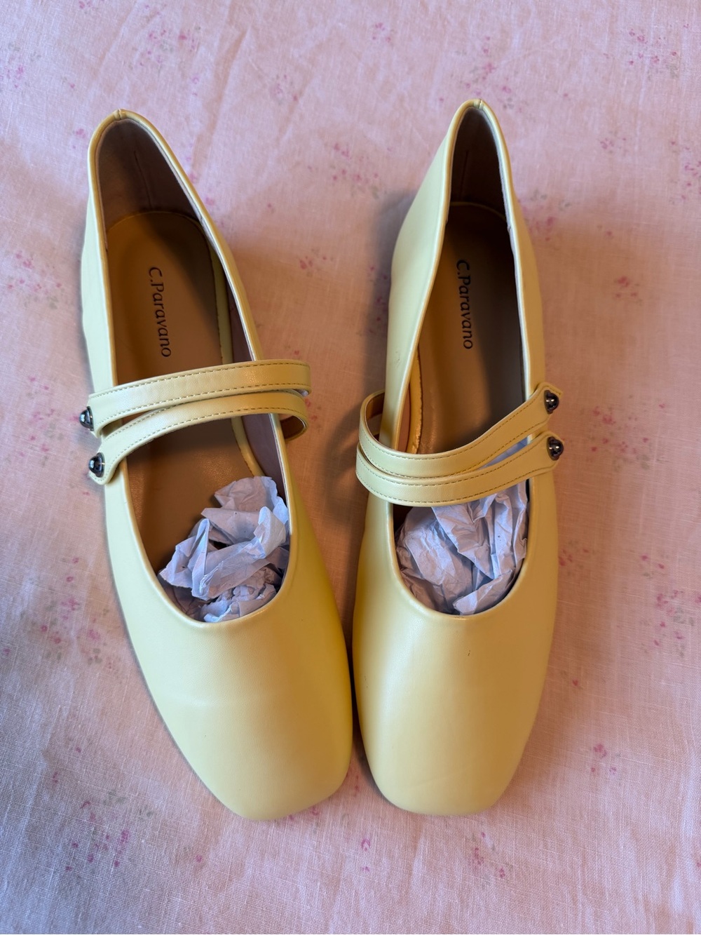 C. Paravano Yellow Mary Jane Ballet flat Loafers 39, 8.5 New